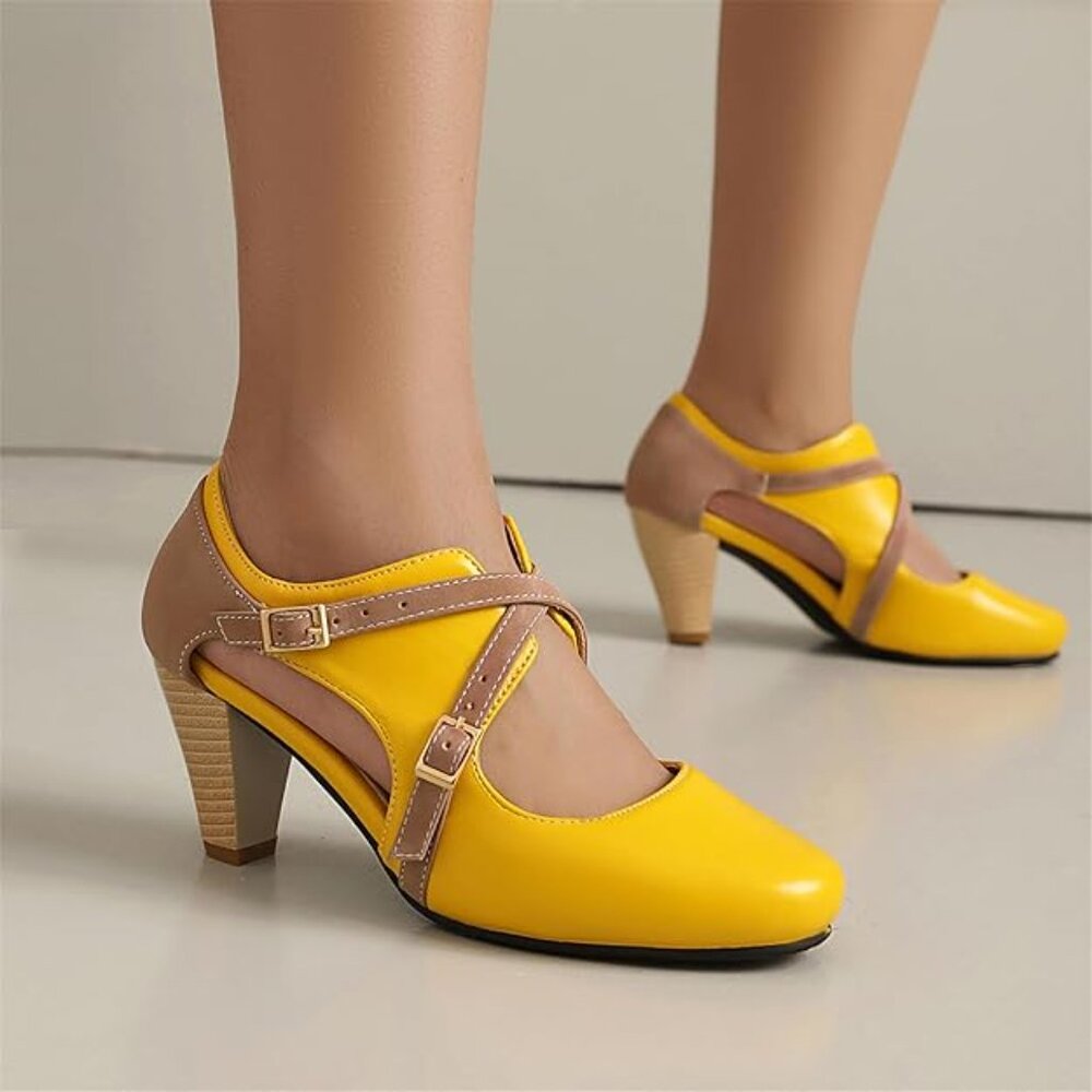 Women's Mary Jane Cute Pump Heels Two Straps Classic and Retro 1950s Style